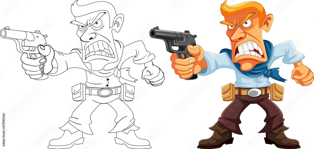 Angry Cowboy Holding Gun Cartoon Character