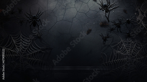Foto Halloween background. Black lace spider web