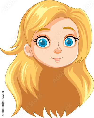 Beautiful Blonde Girl with Long Hair in Cartoon Style