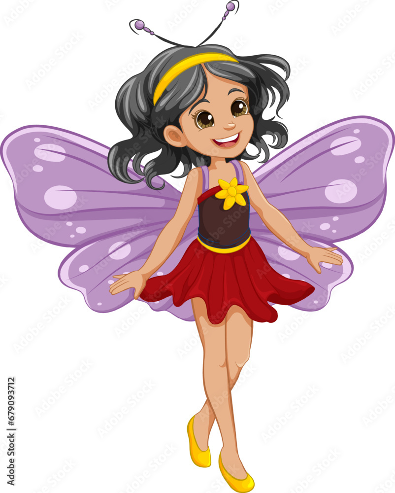 Adorable Cartoon Fairy Girl with Butterfly Wings Adorable Cartoon Fairy Girl with Butterfly Wings