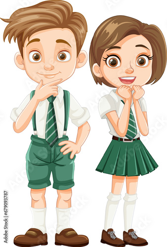 Cartoon Characters of Boy and Girl Students in Uniform