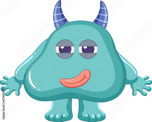 Blue Monster Cartoon Character with Horn