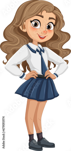 Smiling Teen Girl Student in Uniform