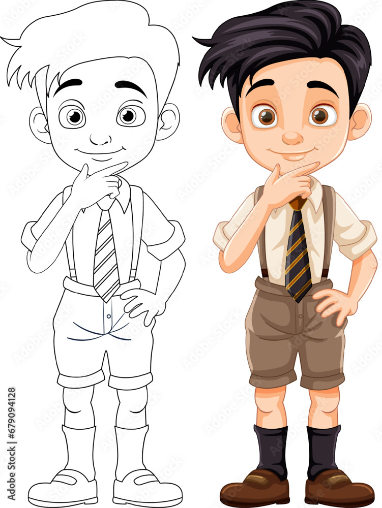 Handsome Boy in Uniform Cartoon Character