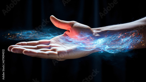 Hand touch with yoga energy stream