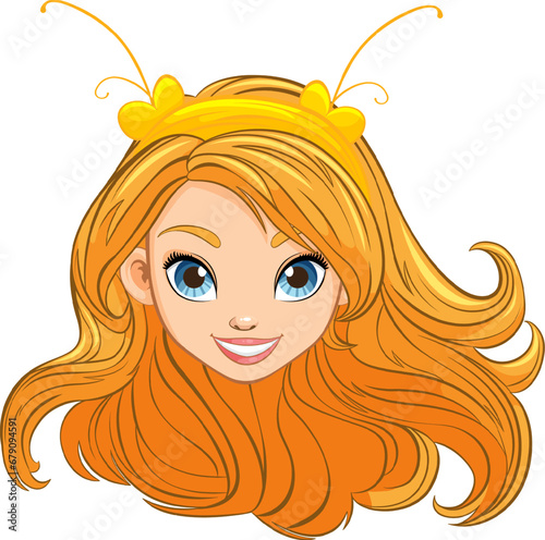 Elegant Woman with Long Hair and Ornate Hair Accessories