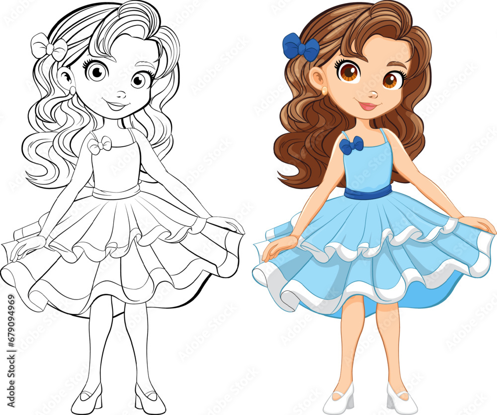 Beautiful Woman Cartoon Character in Fancy Cocktail Party Dress Beautiful Woman Cartoon Character in Fancy Cocktail Party Dress