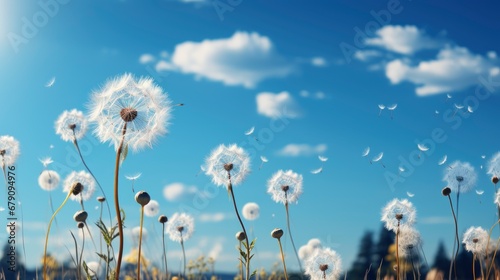 Field Dandelions Blue Sky, HD, Background Wallpaper, Desktop Wallpaper