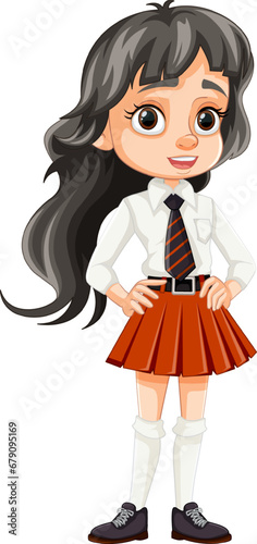 Smiling Teen Girl with Beautiful Black Long Hair