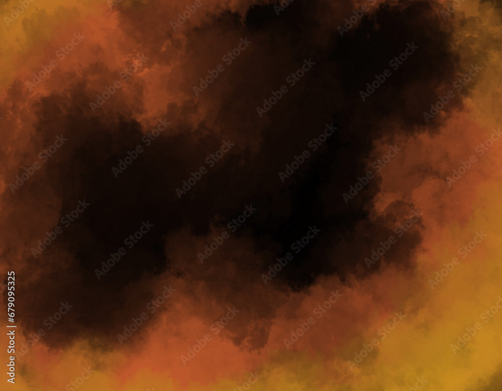 抽象的なオレンジ色の霧煙のテクスチャ背景素材/背景色黒タイプ