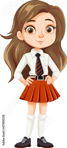 Smiling Teen Girl with Beautiful Brown Long Hair
