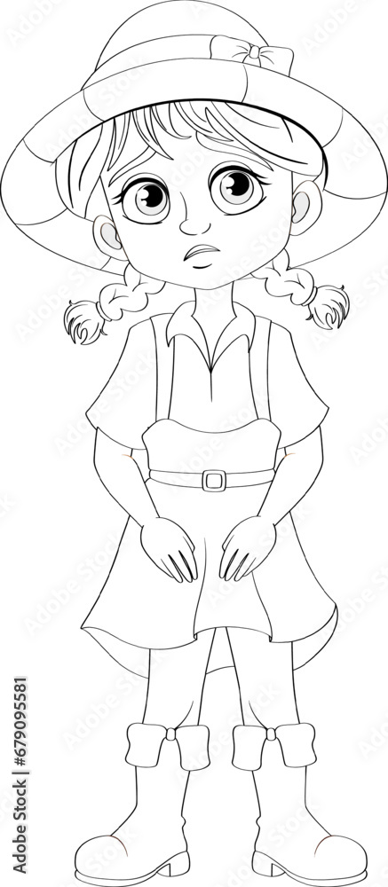 Cute Girl with Sad Expression in Cartoon Style Cute Girl with Sad Expression in Cartoon Style