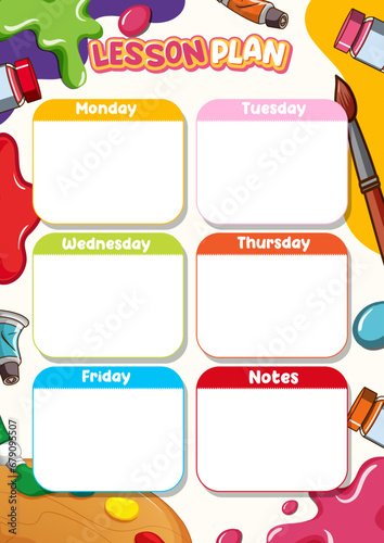 Colourful Art Theme Weekly Lesson Plan with Note Template