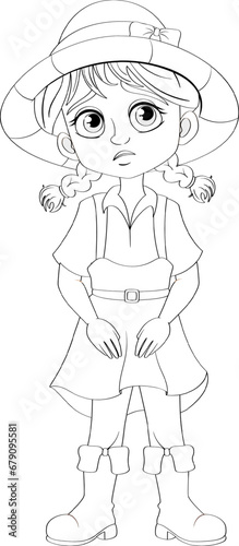 Cute Girl with Sad Expression in Cartoon Style