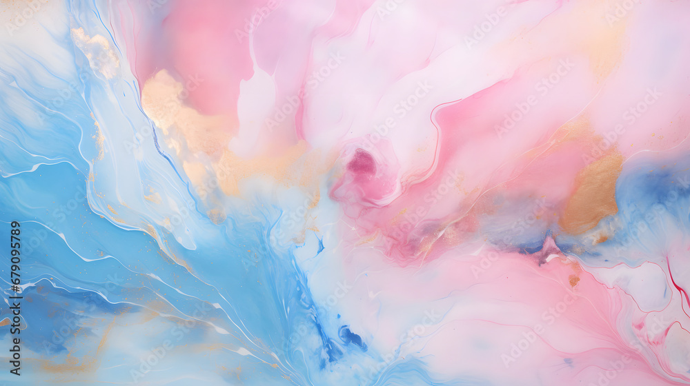 watercolor paint background pink blue color and golden texture marble. Generative AI.