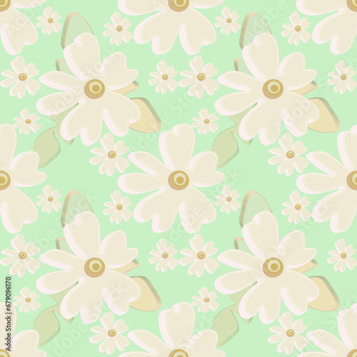 Decorative flower. Chamomile. image on a white and colored background. Seamless pattern.