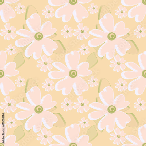 Decorative flower. Chamomile. image on a white and colored background. Seamless pattern.