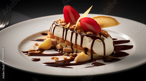 a close-up shot of a mouth-watering sliced banana split, exuding tempting allure