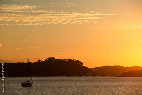 boat sunset on the river