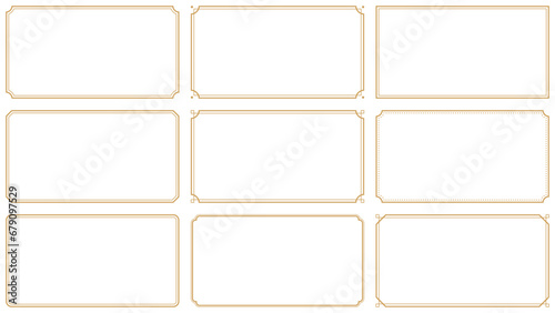 Set of rectangle subtle gold frame horizontal border in oriental style with 15x8 scale ratio for web presenation, video thumbnail,card,banner, vector illustration. photo