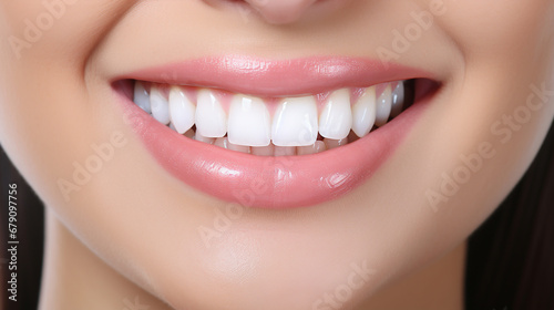 Close up of a woman with smile and white teeth. 