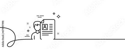 Business recruitment line icon. Continuous one line with curl. CV documents or Portfolio sign. Job interview single outline ribbon. Loop curve pattern. Vector