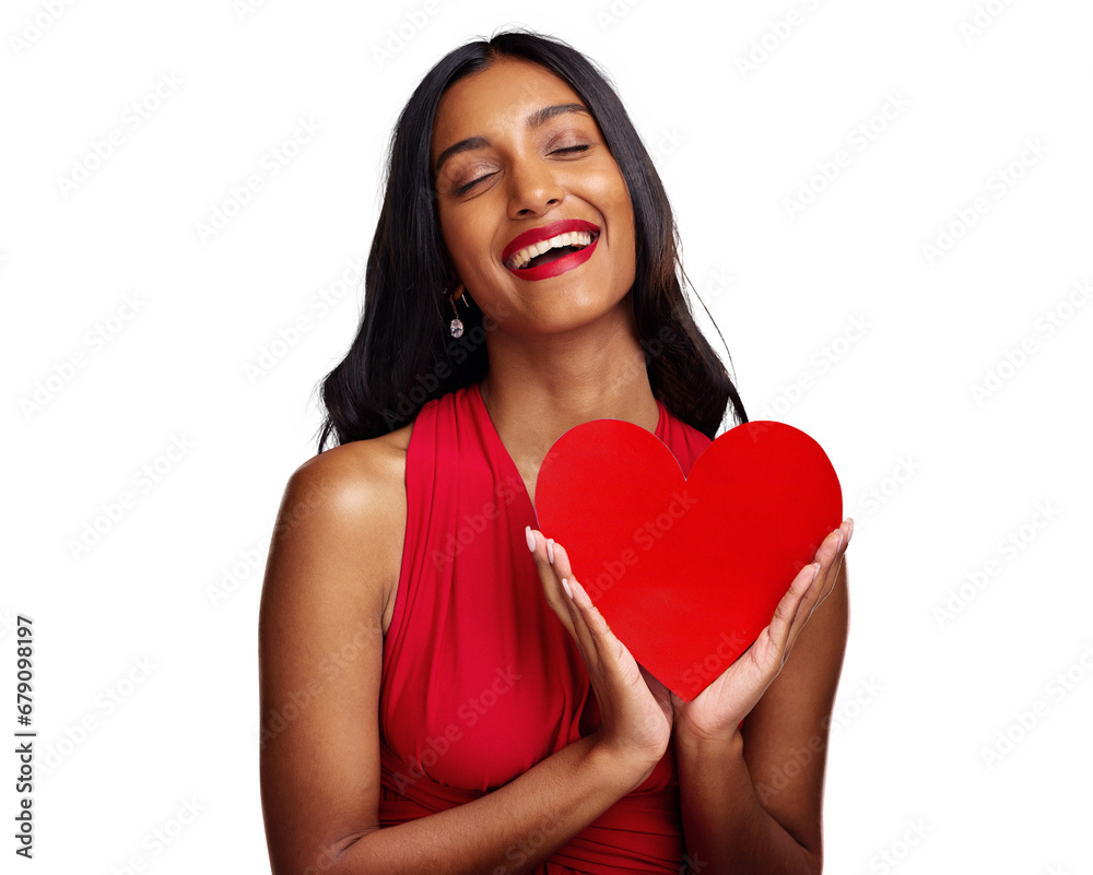 Love, heart and woman with romance on valentines day isolated on png transparent background with smile. Red lips, emoji and happy young female holding a shape or symbol of affection, care or sign Love, heart and woman with romance on valentines day isolated on png transparent background with smile. Red lips, emoji and happy young female holding a shape or symbol of affection, care or sign