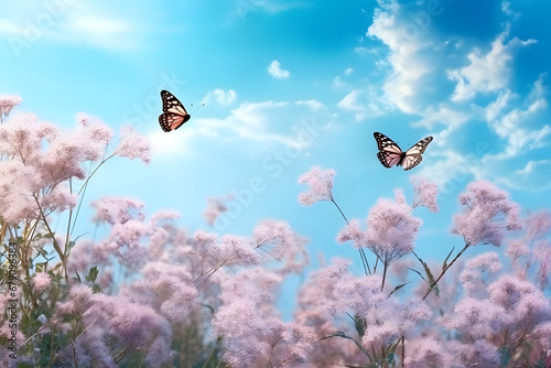 butterflies and flowers. 