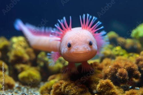 close-up image of an axolotls fluffy external gills