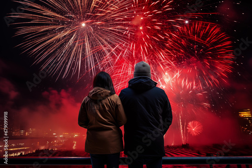 New year's eve firework at a river