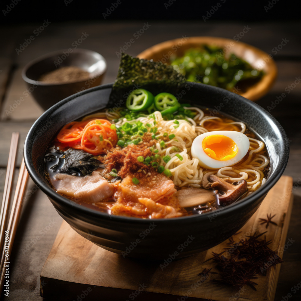 Bowl of mouth watering japanese ramen for single serving. Bowl of mouth watering japanese ramen for single serving.