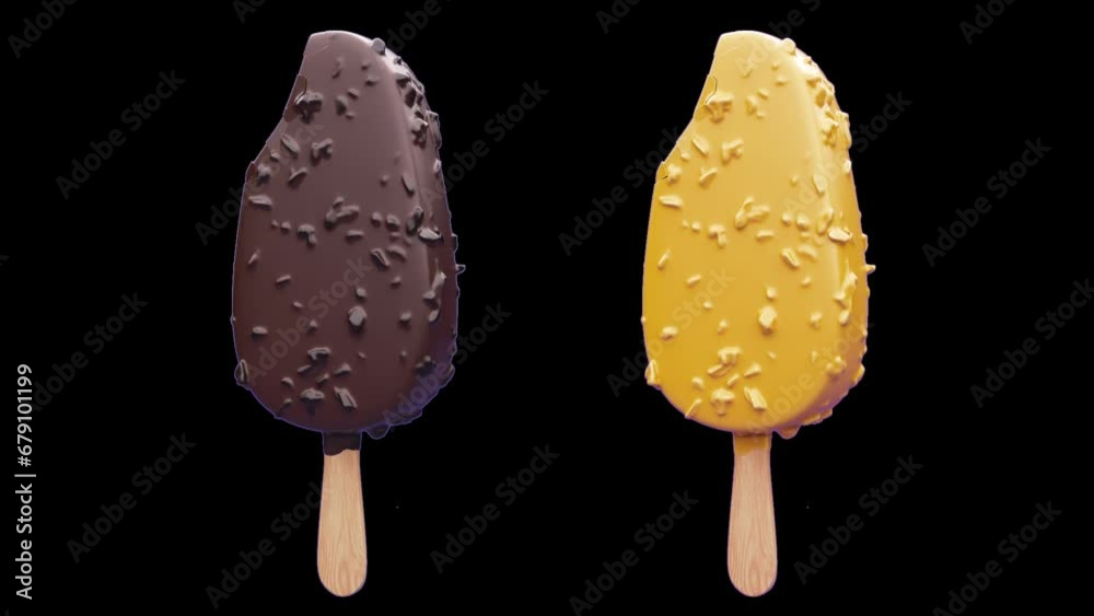 Mango and chocolate ice cream rotate 360 degrees on a black background with an alpha channel Mango and chocolate ice cream rotate 360 degrees on a black background with an alpha channel