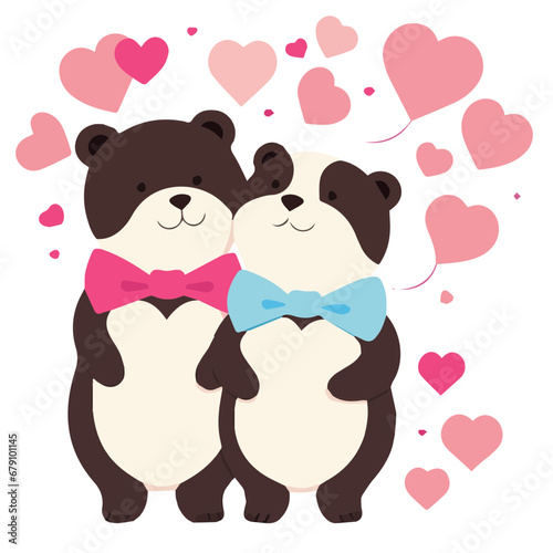 Two bears hugging each other in love, cartoon style vector