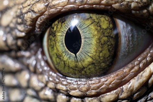 close-up of an alligators eye in daylight