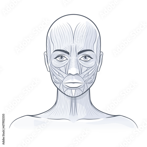 Facial muscles of the female. Detailed bright anatomy isolated on a white background vector illustration
