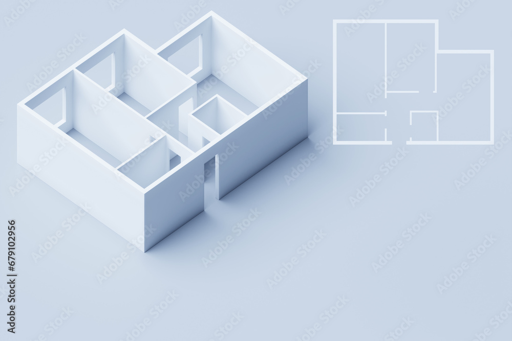 Fototapeta premium 3d rendering of white furnished model of home apartment