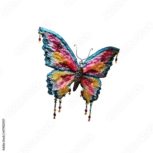 Decorative beaded butterfly clipart. Generative AI