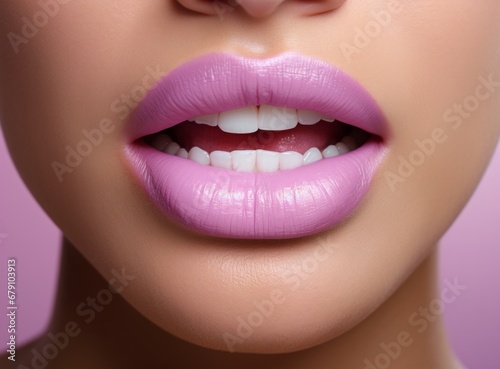 Vibrant Purple Lips With a Captivating Glow. A close up of a woman's lips with bright purple lipstick