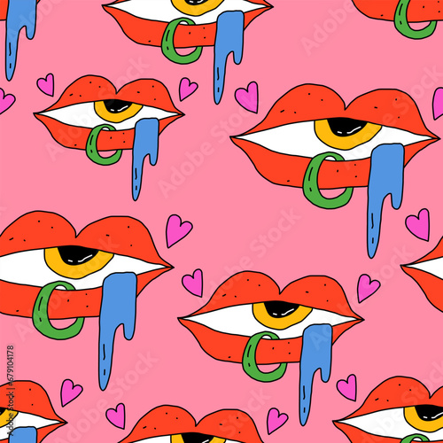 seamless pattern-mystical astral eyes.Halloween spooky print.Tarot and astrology.The all-seeing eye of the zombie eye.Psychedelic 1970s groove and funky.Magical spiritual ornament.Hippie trippy style