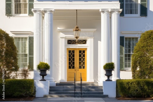 close-up of greek revival architecture entrance with dual sidelights photo
