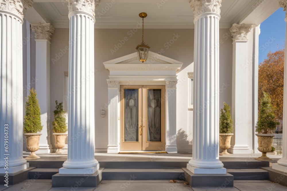 tall stone pillars in a greek revival architecture church entrance