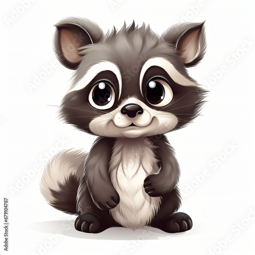 Cute raccoon animal illustration cartoon isolated on white background