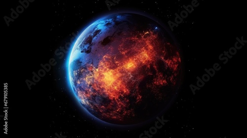 Space planet earth with energy waves around and light peeking out. Universe science astronomy space dark background wallpaper