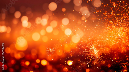 Festive golden fireworks texture, New Year themed background. 