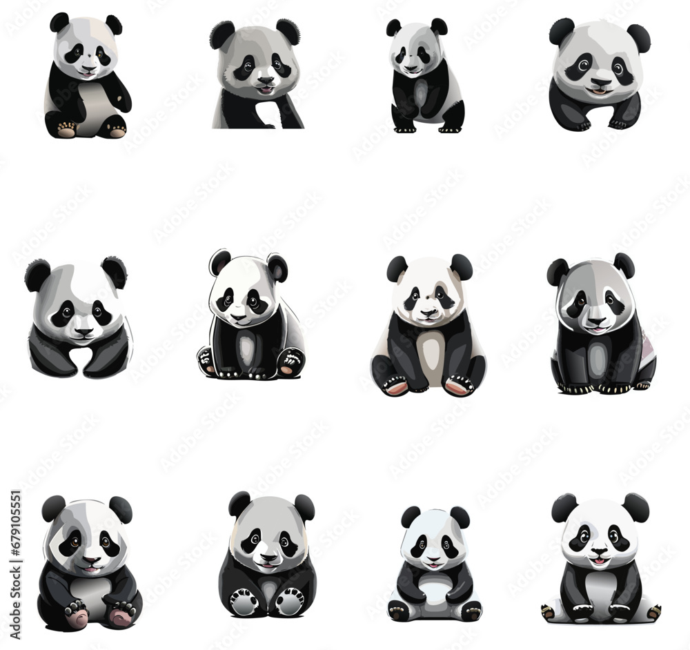 Obraz premium Many baby panda logo vector illustration