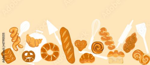 Vintage vector illustration for baking. Illustration of cookies, and other baked goods, fresh and delicious. For packaging, labels, or signs. Food art for signs, flyers, or menus. Letters.