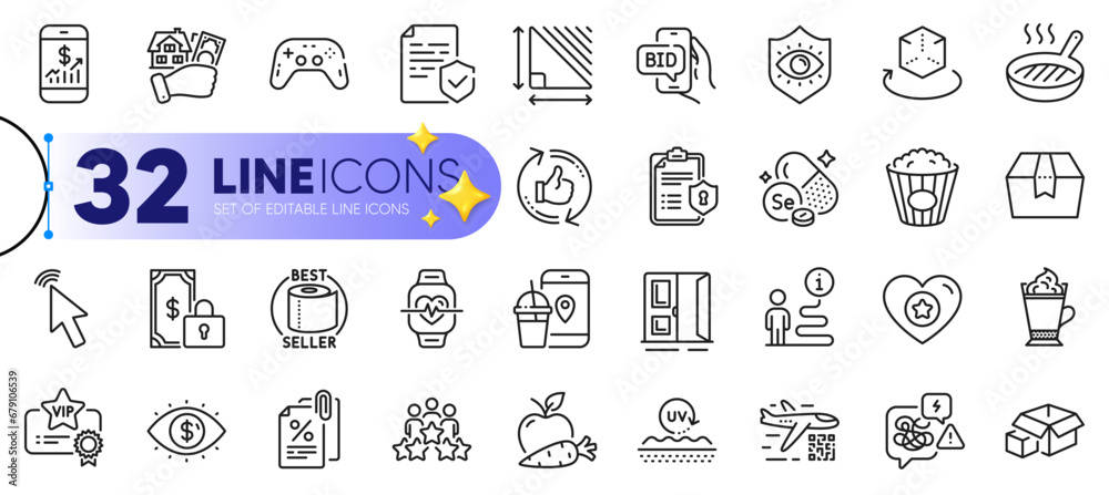 Outline set of Stress, Private payment and Tax documents line icons for ...