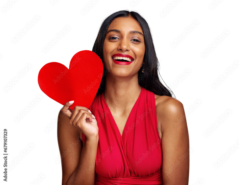 Portrait, heart and woman with romance on valentines day isolated on png transparent background for love. Red lips, emoji and happy young female holding a shape or symbol of affection, care or sign Portrait, heart and woman with romance on valentines day isolated on png transparent background for love. Red lips, emoji and happy young female holding a shape or symbol of affection, care or sign