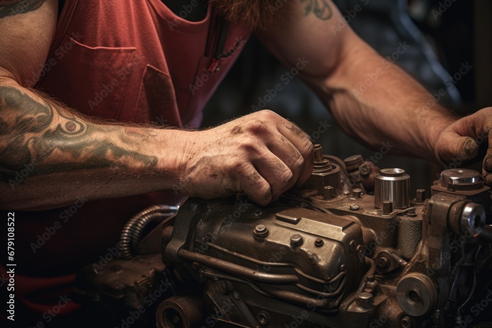 close-up of a mechanics hands working on an engine close-up of a mechanics hands working on an engine