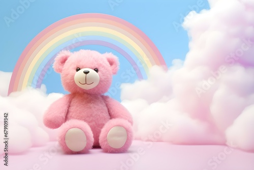 Pink Teddy's Paradise: Fluffy Clouds and Rainbow Dreams